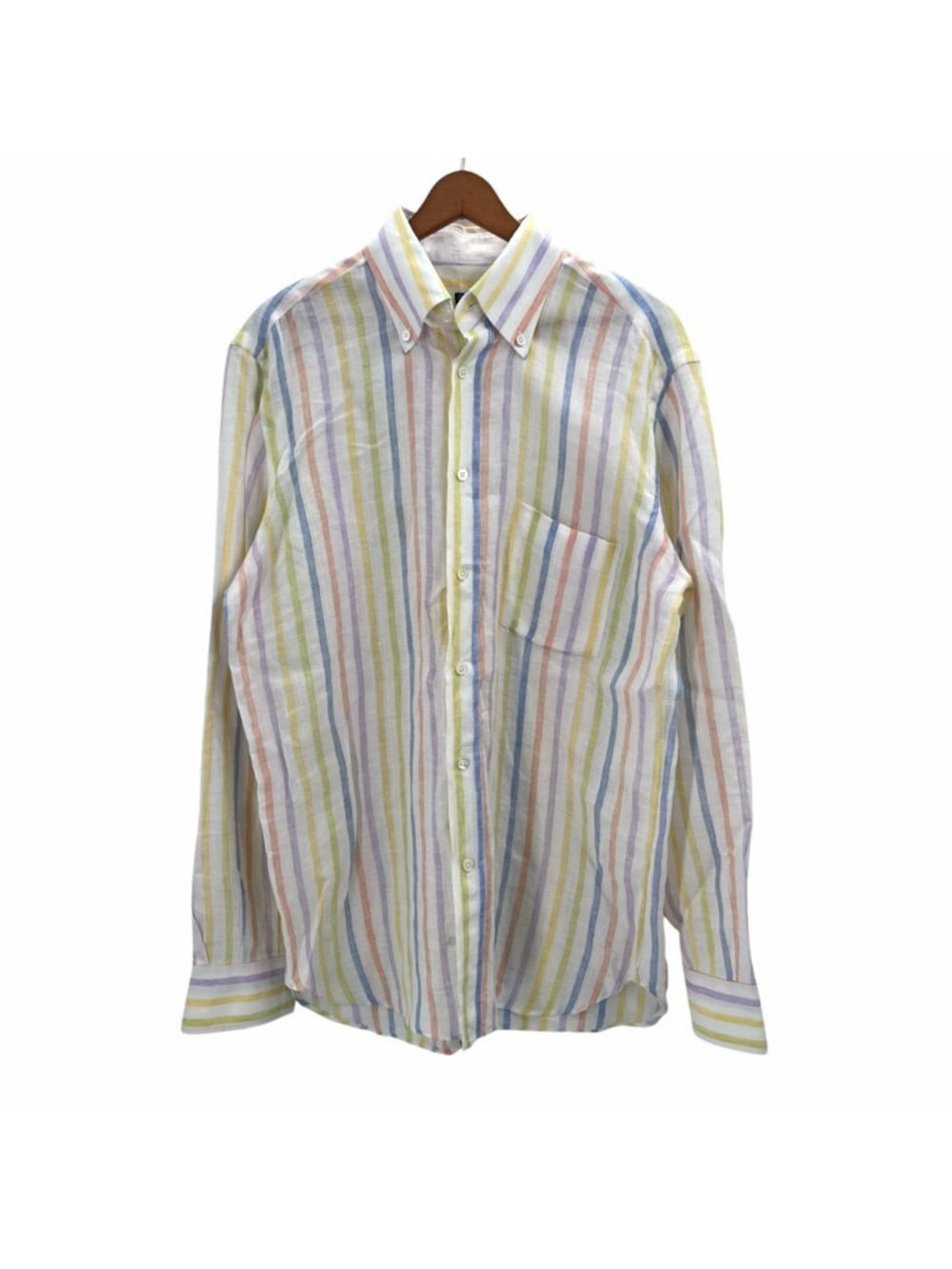 Kashani Pastel Striped 100% Linen Long Sleeve Button Down Shirt Mens
